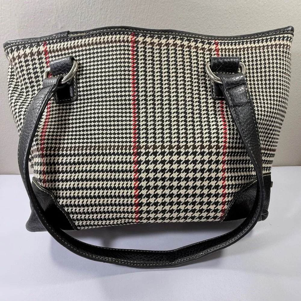 Chaps Leather Purse Black White Houndstooth Red Stripe - Picture 2 of 13